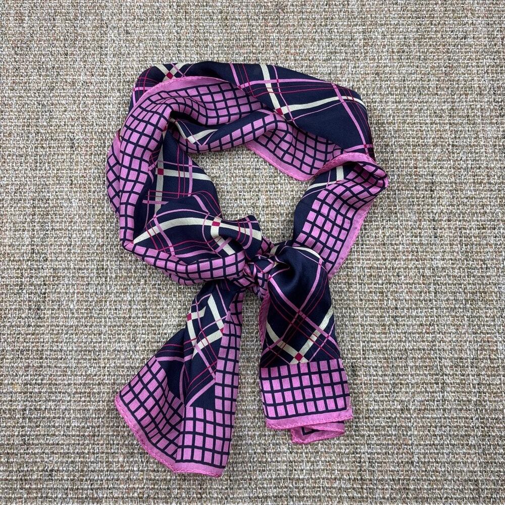 💗 Anne Klein 100% Silk Oblong Scarf | Navy Pink Geometric